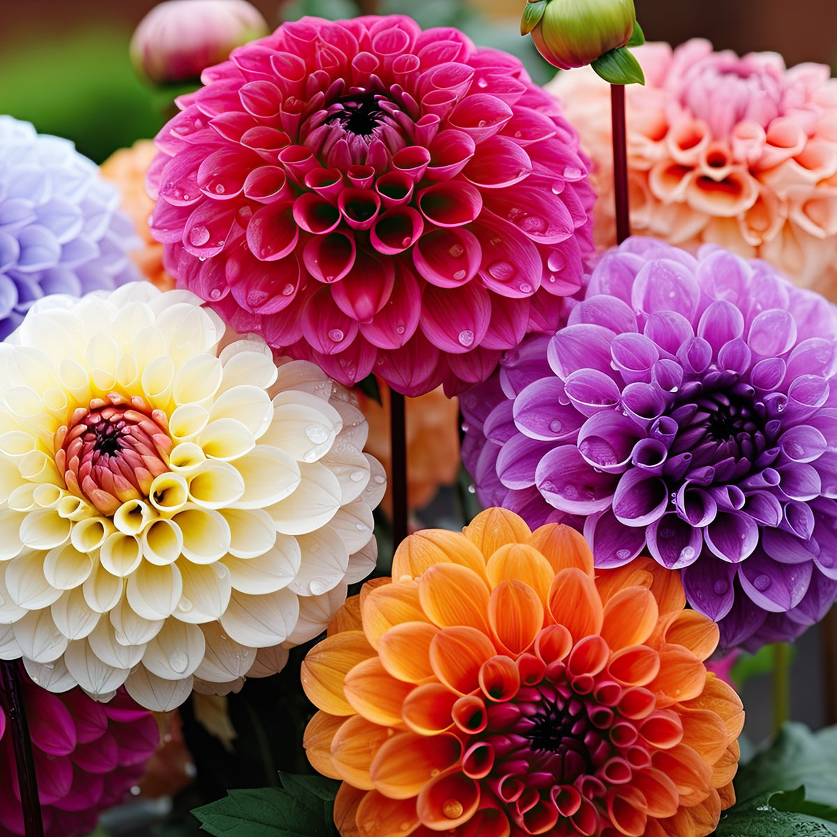 5 Dahlias pompons colorés en mélange - Dahlia - Willemse