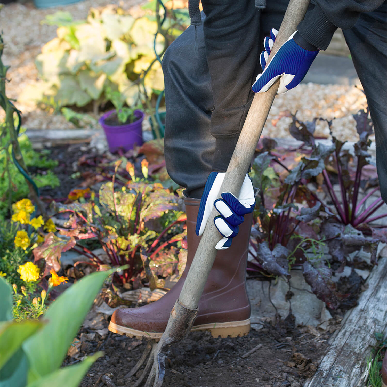 Gant en cuir de jardin bleu marine