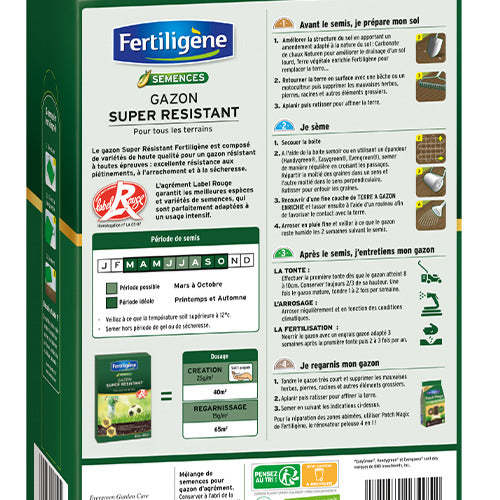 Gazon Super Résistant Label Rouge - 1kg - 40m² FERTILIGENE - Gazon super résistant label rouge 80m² - Graines de gazon