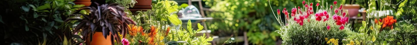 Terrasse fleurie en été