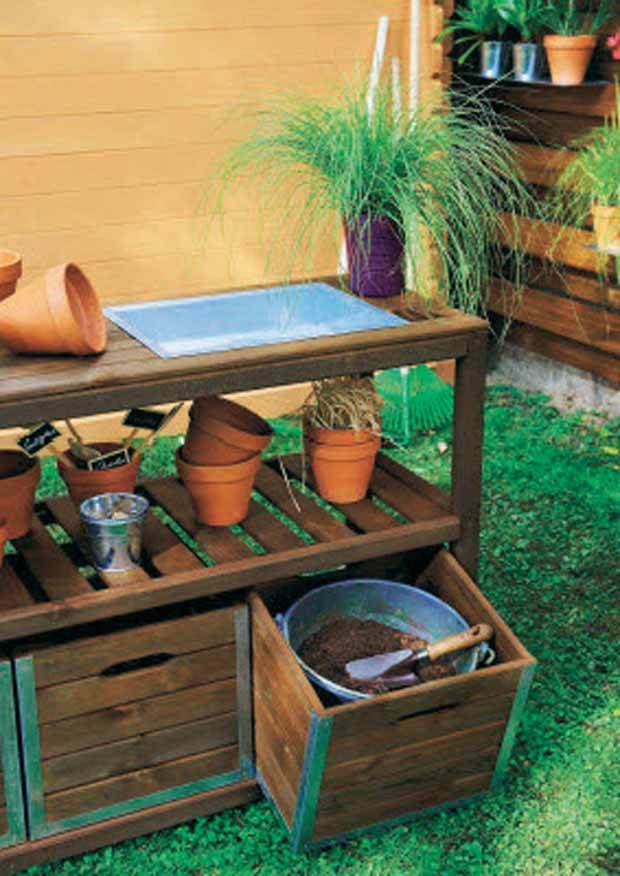 Table de préparation teintée brun - jardins
